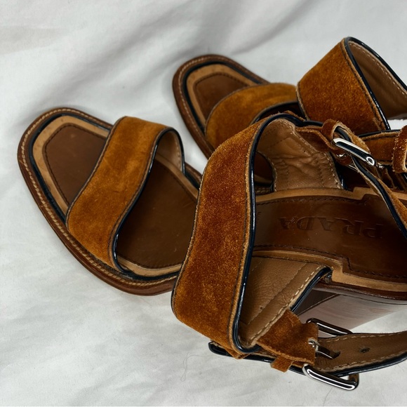 Prada 37 brown sling back suede sandals - Picture 2 of 4